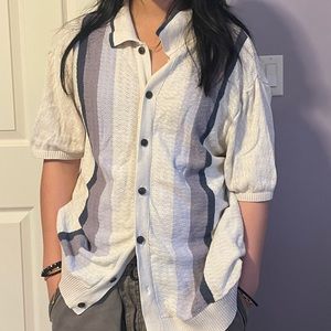 KNIT STRIPED COLLARED TOP